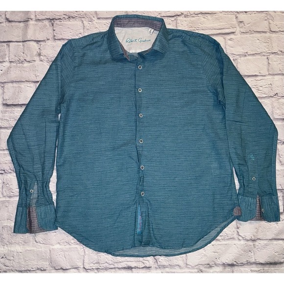 Robert Graham Mens Medium Blue Classic Fit Button Down Flip Cuff Linen Blend - Picture 1 of 8